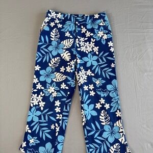 Cherokee‎ Wide Leg Crop Pants 12 Blue Flowers Boho Hippy Vintage